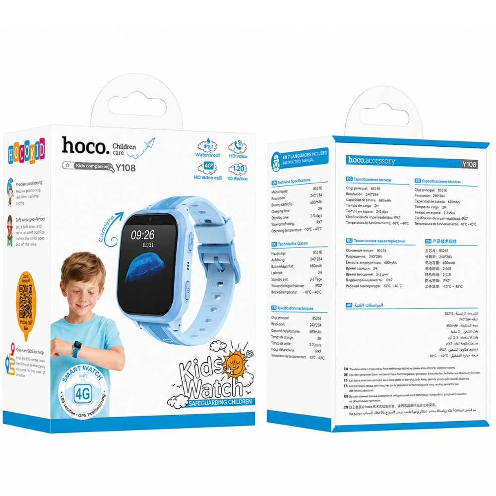 Kids Smartwatch Hoco Y108 4G 730mAh 1.69” LCD με GPS IPX7 και Δυνατότητα Κλήσεων Μπλε