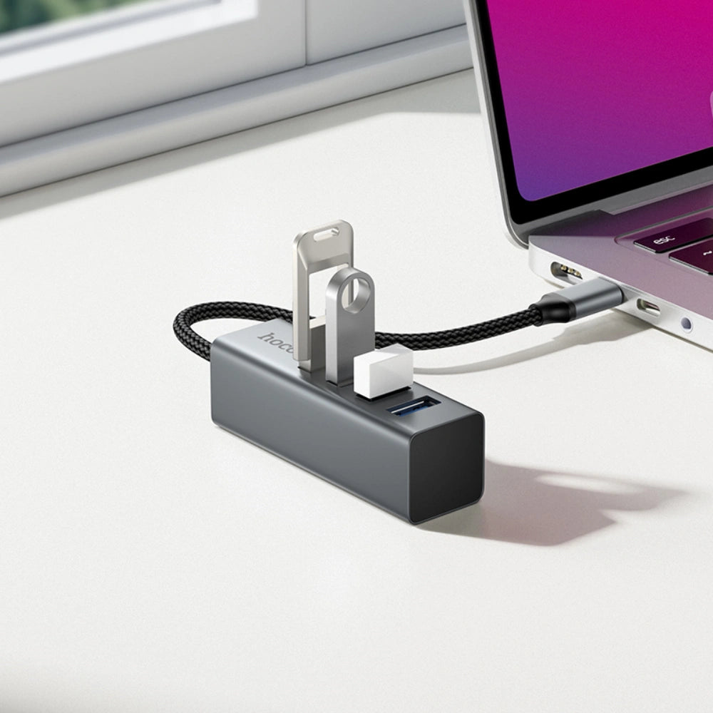 USB Hub Hoco HB1C 4-in-1 USB-C σε 4xUSB-A 3.0 Aluminum Alloy Γκρι