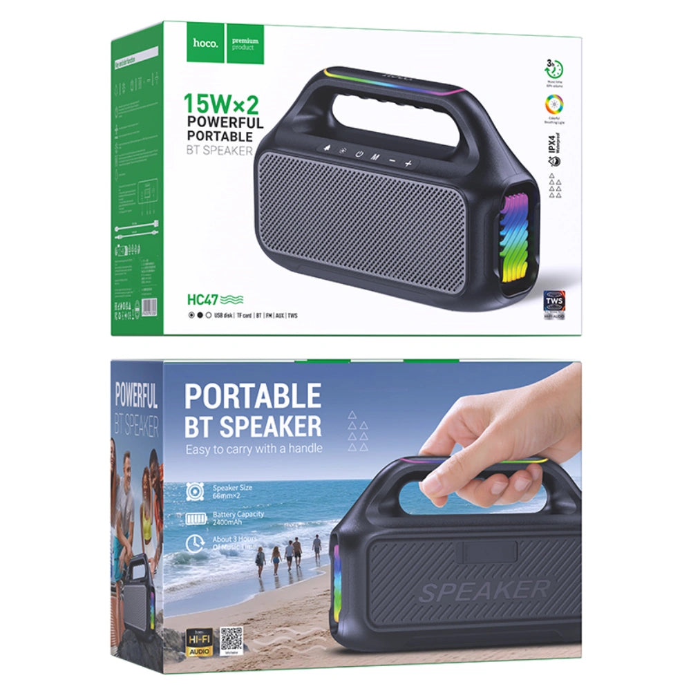 Φορητό Ηχείο Wireless Hoco HC47 Delight TWS BT 6.0 2400mAh 2x15W με FM Micro-SD USB Playback και AUX Μαύρο