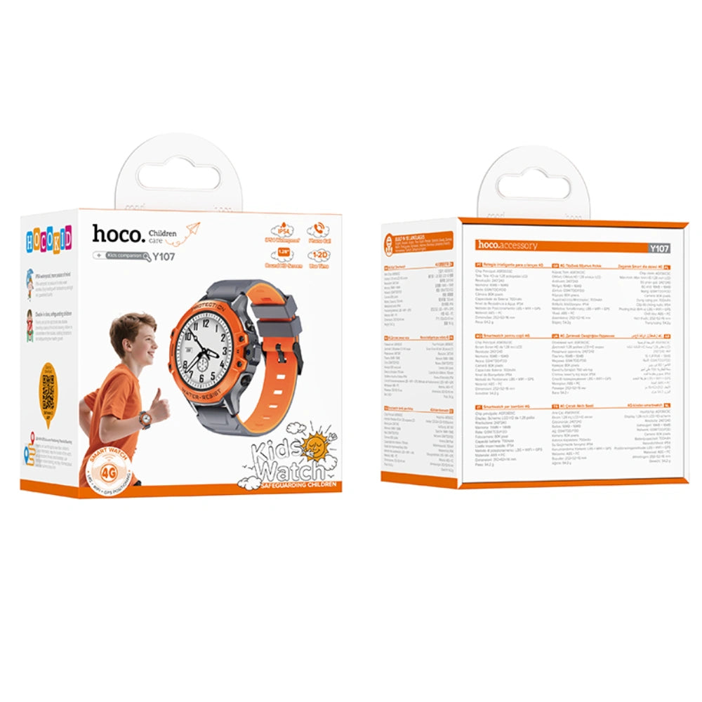 Kids Smartwatch Hoco Y107 4G 700mAh 1.28” LCD GPS Κάμερα με Δυνατότητα Κλήσεων και Μηνυμάτων IP54 Πορτοκαλί