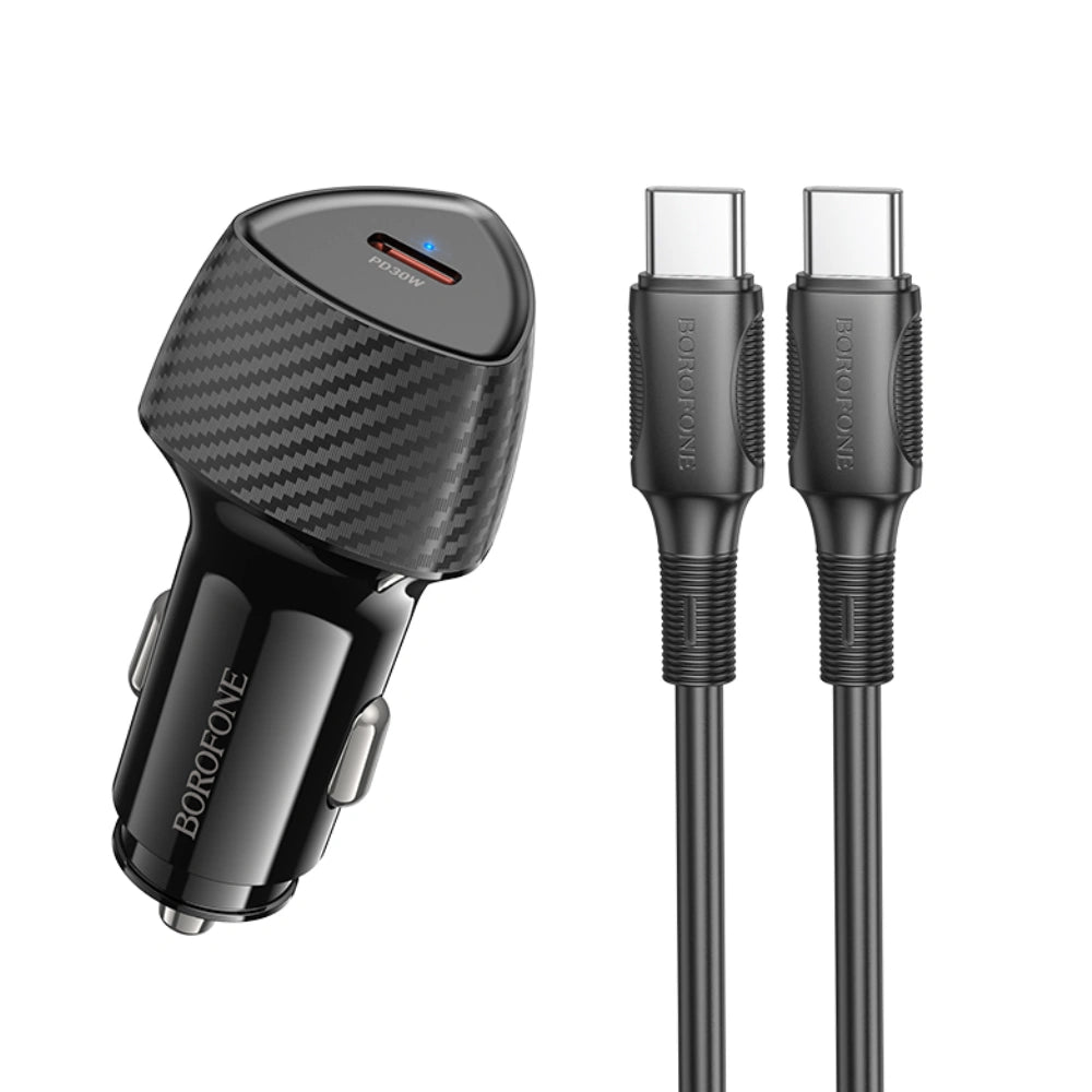 Φορτιστής Αυτοκινήτου Borofone BZ31B Solid USB-C PD30W με Καλώδιο USB-C σε USB-C 1m Μαύρος