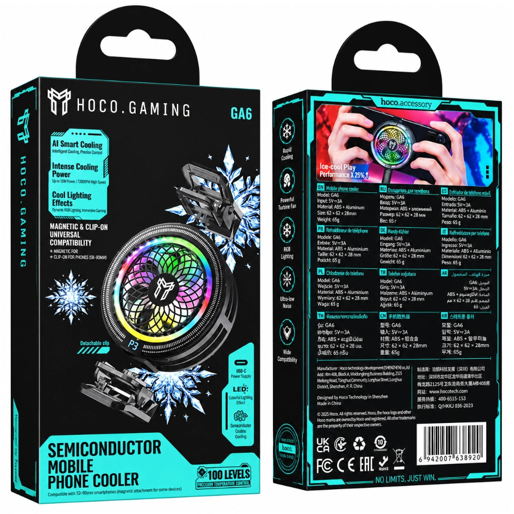 Cooler Κινητού Τηλεφώνου Hoco GA6 Glacier RGB με Μαγνητη και Κλίπ 3-επίπεδα Έντασης και AI Cooling