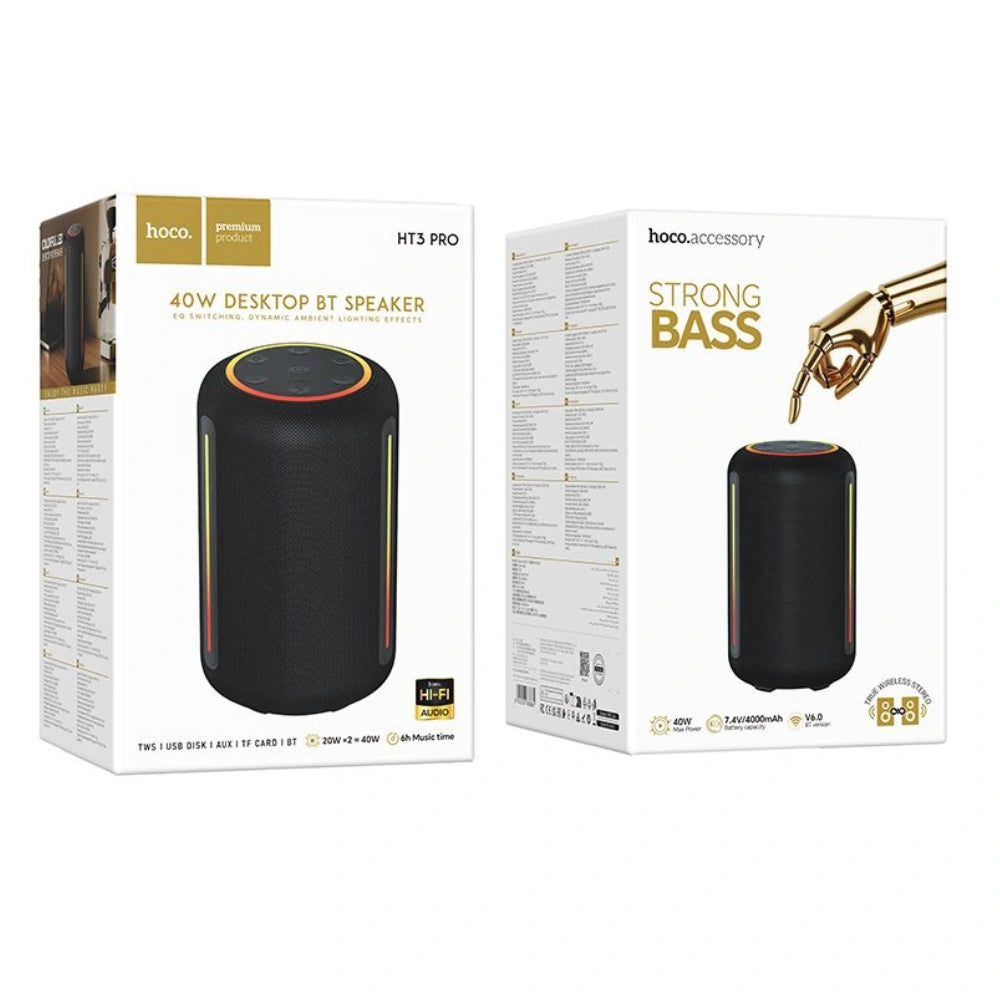 Φορητό Ηχείο Wireless Hoco HT3 Pro Platinum TWS BT v6.0 4000mAh 2x20W USB Micro-SD AUX και Ambient Φωτισμό