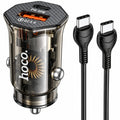 Φορτιστής Αυτοκινήτου Hoco. DZ16 Apex Lightweight USB-C PD30W + USB-A 18W QC3.0A με Καλώδιο USB-A σε USB-C Διάφανος Φιμέ