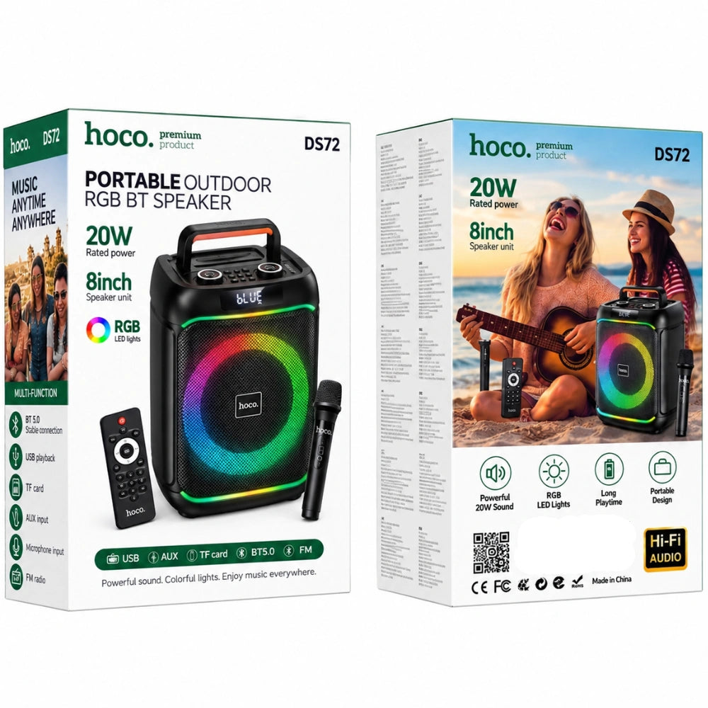 Φορητό Ηχείο Wireless Hoco. DS72 Ship Hi-Fi v5.0 4000mAh 20W AUX MicroSD USB FM με 1 Ασύρματο Μικρόφωνο και RGB Φωτισμό