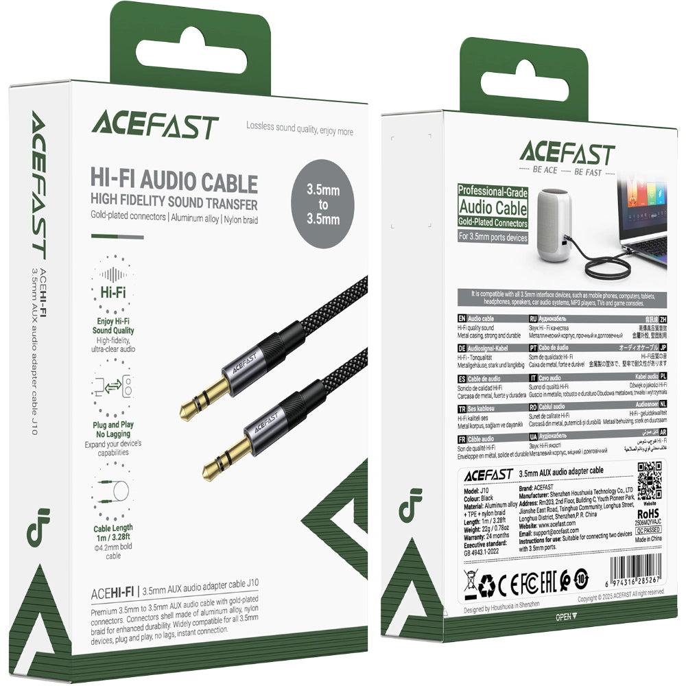 Καλώδιο σύνδεσης Ήχου Acefast J10 3.5mm Αρσενικό σε 3.5mm Αρσενικό Braided Μαύρο 1m
