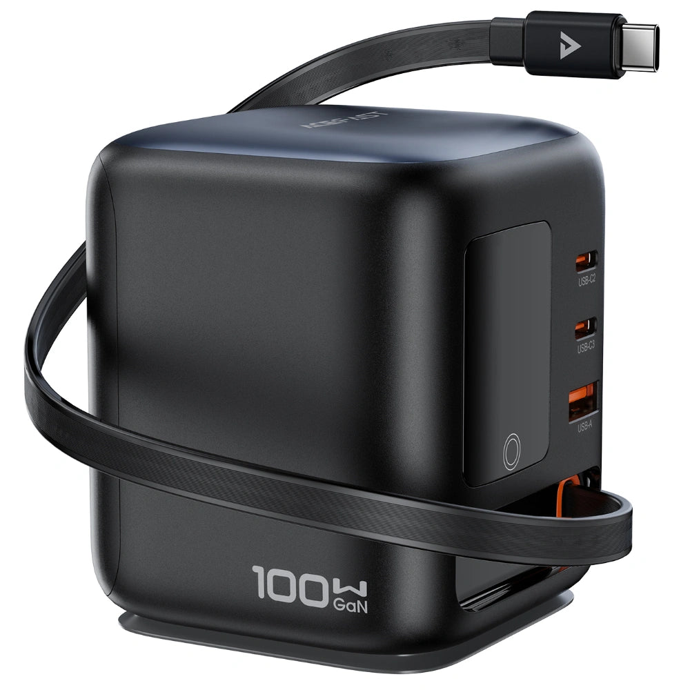 Επιτραπέζιος Φορτιστής Acefast Z10 100W 2xUSB-C 1xUSB-A 1xUSB-C GaN Ενσωματωμένο Καλώδιο και Smart LED Digital Display Μαύρος