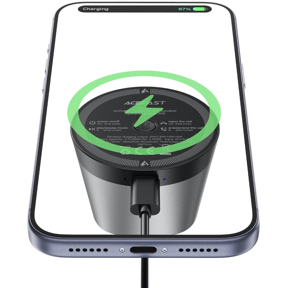 Φορητό Ηχείο Wireless Acefast K8 Go TWS ENC v6.0 600mAh 5W με Μαγνητική Βάση για Ασύρματη Φόρτιση 15W IPX4 Μαύρο