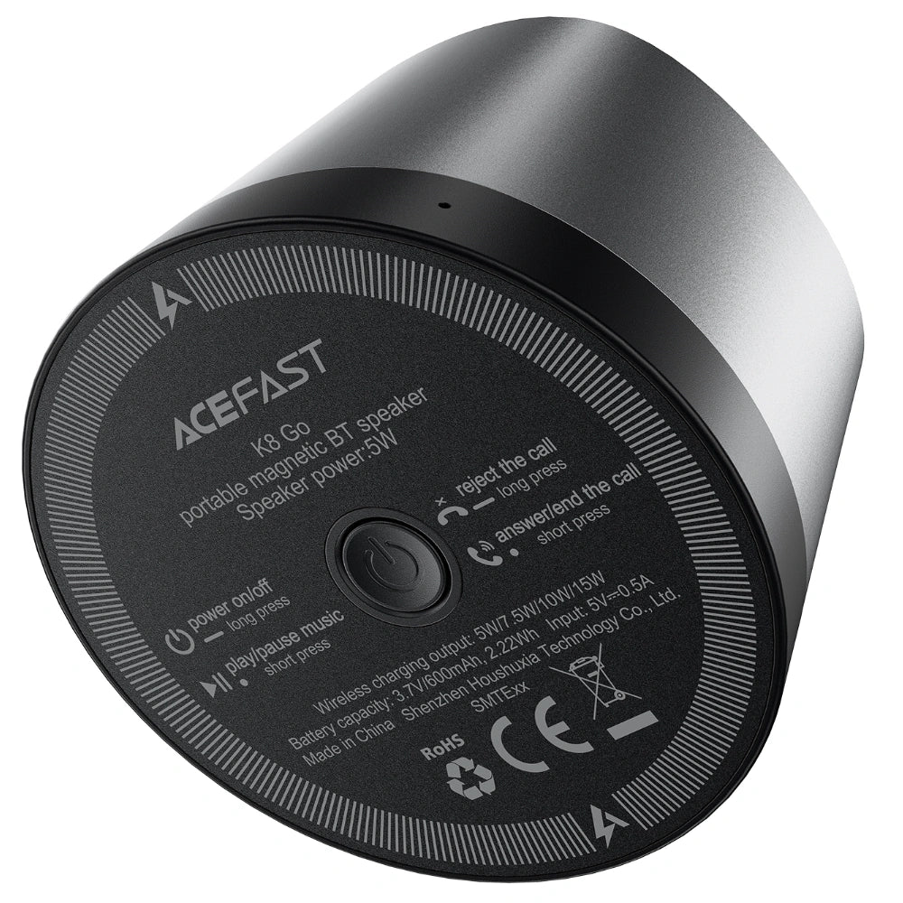 Φορητό Ηχείο Wireless Acefast K8 Go TWS ENC v6.0 600mAh 5W με Μαγνητική Βάση για Ασύρματη Φόρτιση 15W IPX4 Μαύρο