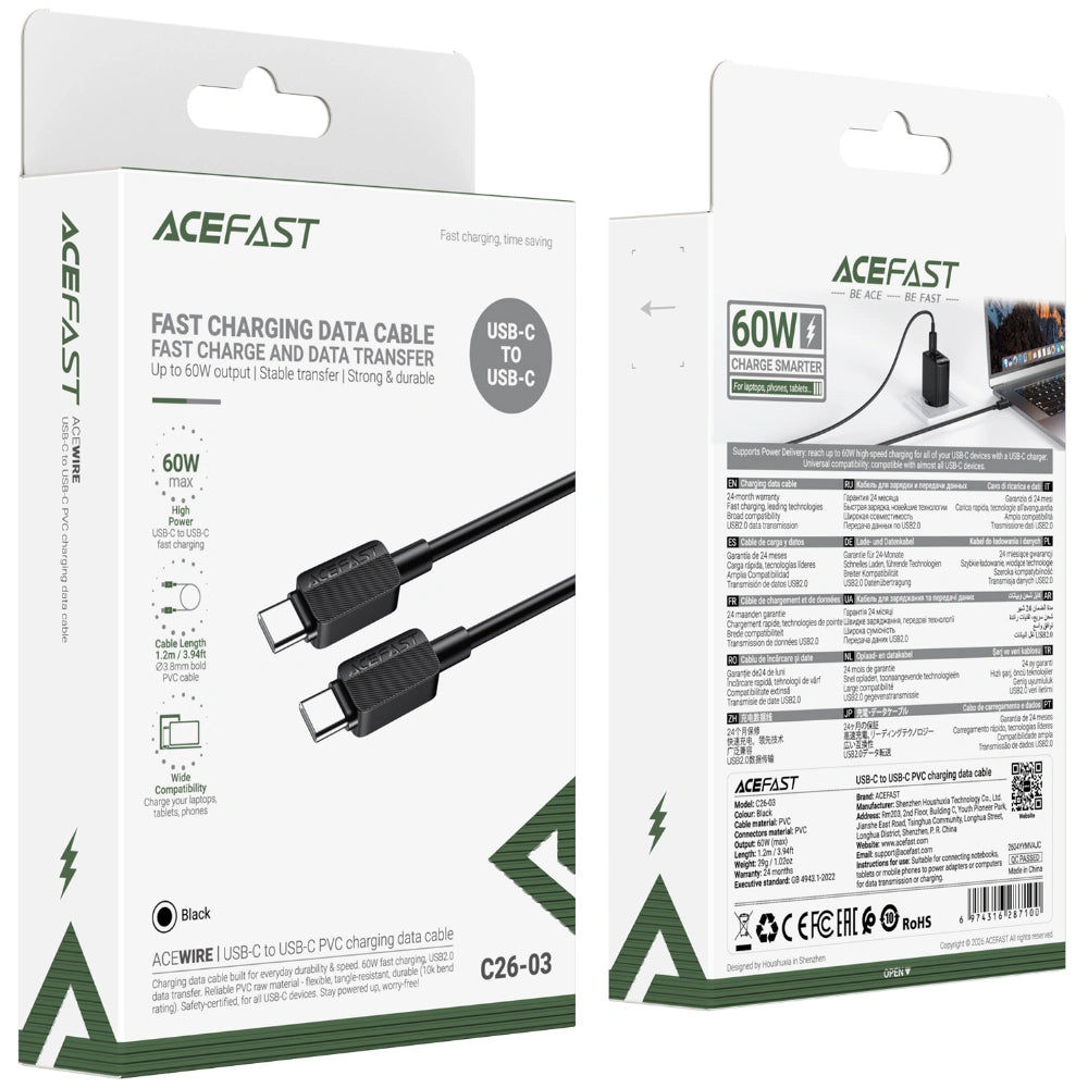 Καλώδιο Acefast C26-03 USB-C σε USB-C PD60W 3A Μαύρο 1.2m