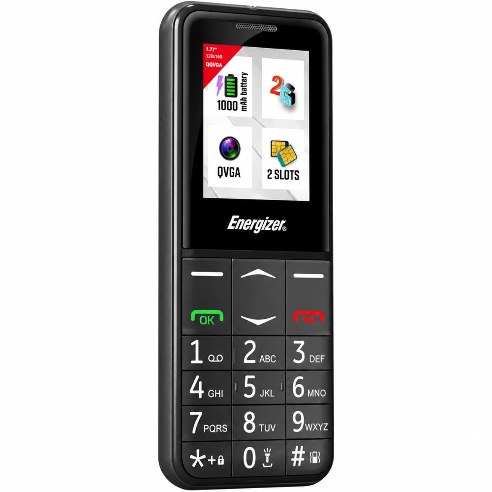 Energizer Feature E4 32MB/2GB Dual Sim 2G 1.77" Μαύρο με πλήκτρο SOS, Handsfree,Φορτιστή UK και EU