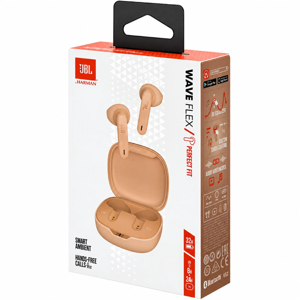 Wireless Hands Free JBL Wave Flex  Earbud με Voice Aware έως 32 Ώρες Λειτουργίας BT v5.2 IP54 Beige