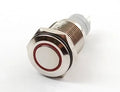 Rugged Metal Pushbutton with Red LED Ring - 16mm White Momentary