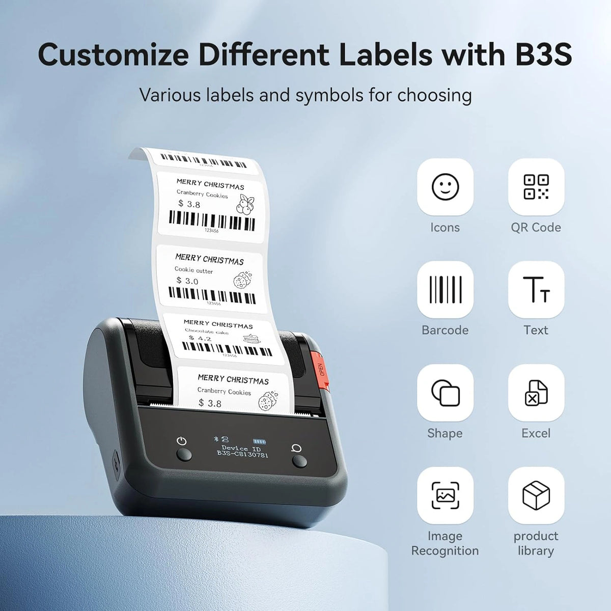 NIIMBOT THERMAL LABEL PRINTER B3S-P 3-INCH BLACK