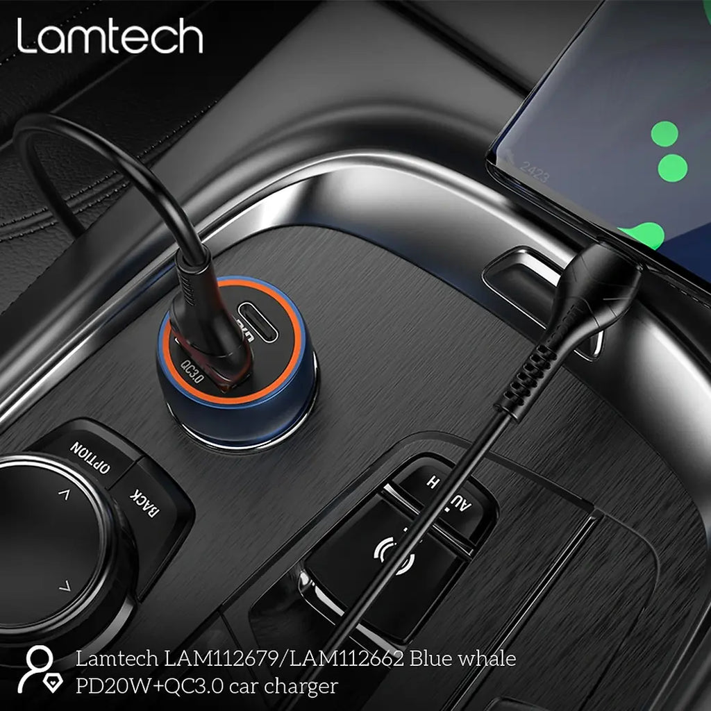 LAMTECH METAL CAR CHARGER QC3.0 & PD20W SAPHIRE BLUE