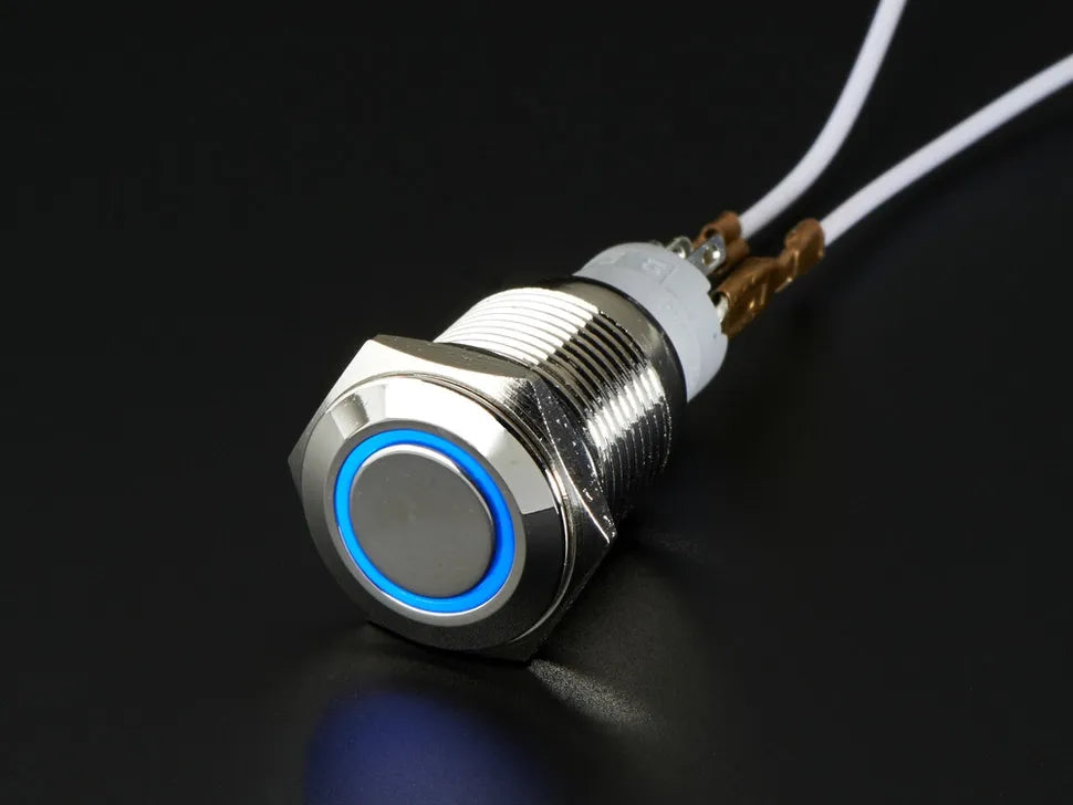 Adafruit Weatherproof Metal On/Off Switch with Blue LED Ring - 16mm Blue On/Off