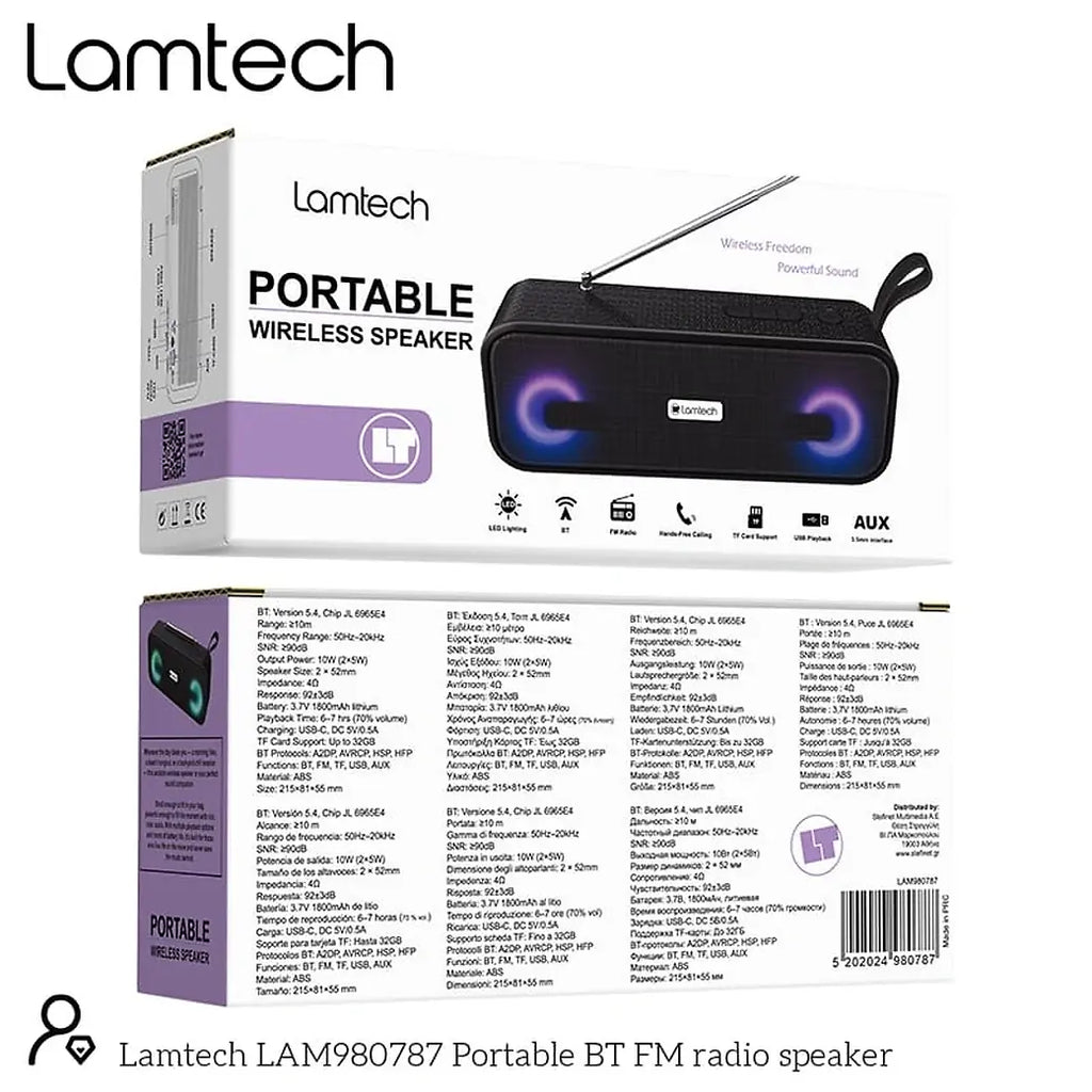 LAMTECH PORTABLE BT FM RADIO SPEAKER 10W BLACK