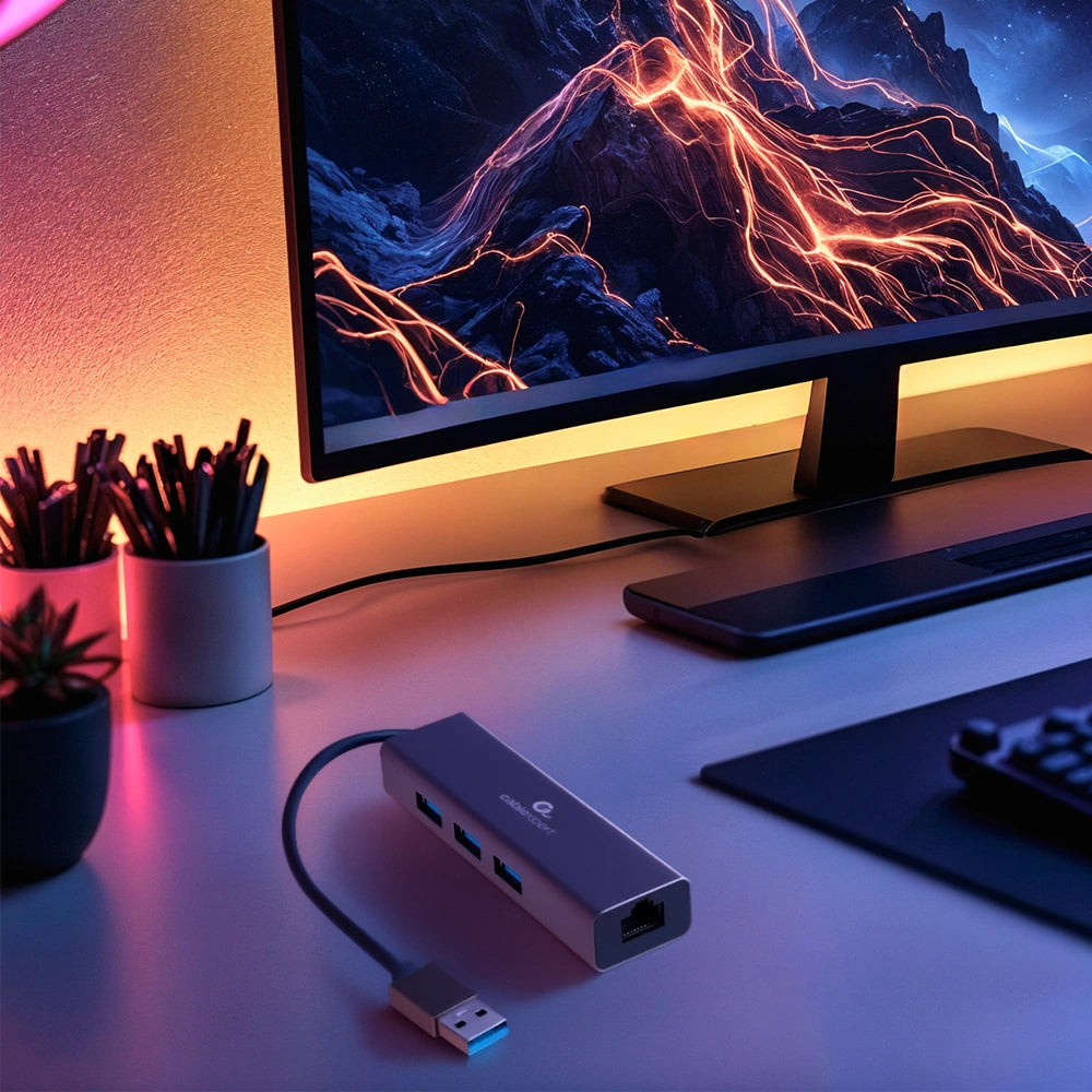 CABLEXPERT USB AM GIGABIT NETWORK ADAPTER WITH 3-PORT USB 3.2 HUB