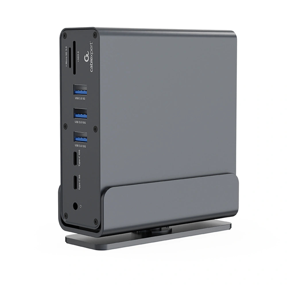 CABLEXPERT USB TYPE-CF 15-IN-1 MULTIPORT ADAPTER (USB HUB AF-PORTS v.2x2 + v.3x3, Type-CF + HDMIx2 +DISPLAYPORT + PD + CARD READER + GIGALAN + 3.5 mm AUDIO), GREY