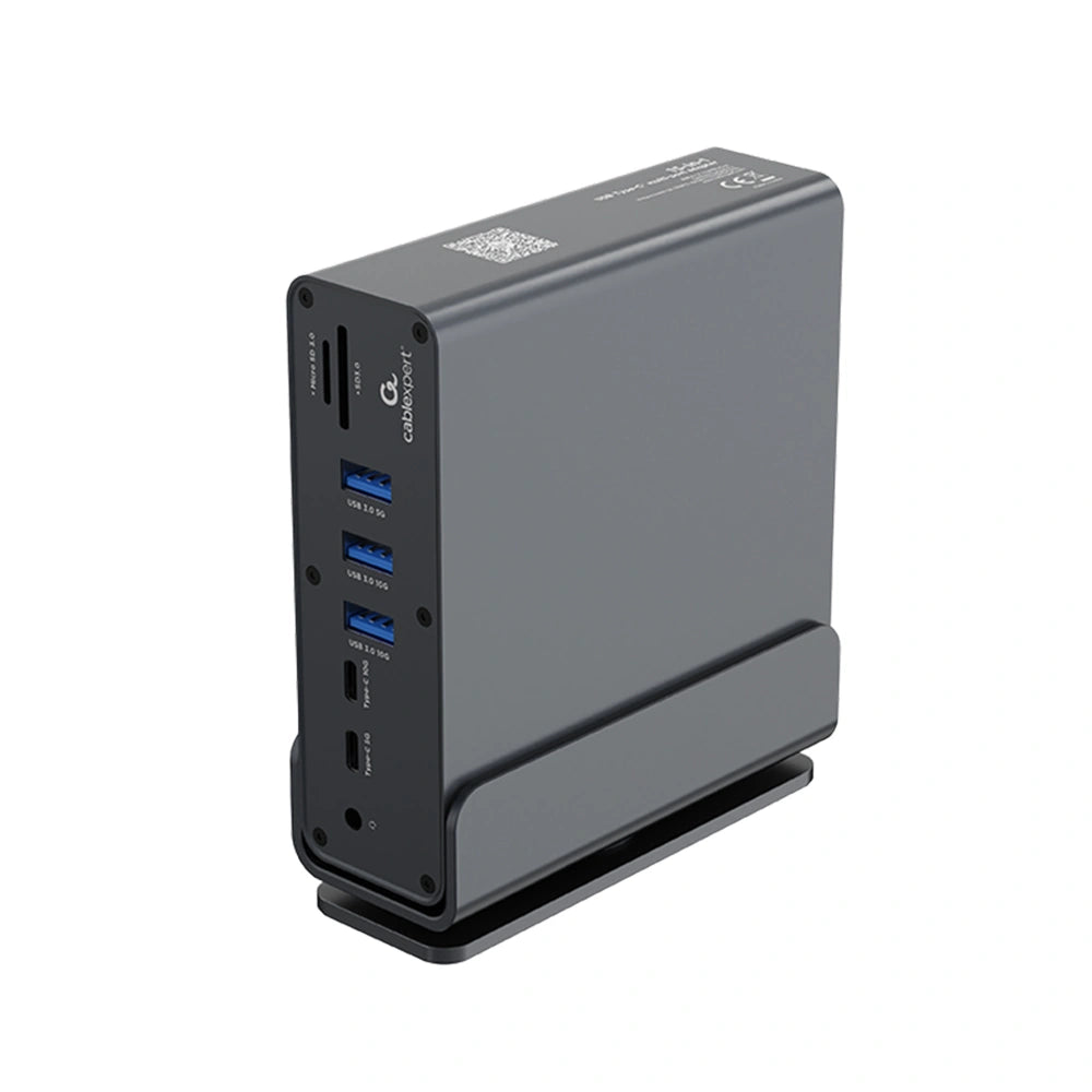 CABLEXPERT USB TYPE-CF 15-IN-1 MULTIPORT ADAPTER (USB HUB AF-PORTS v.2x2 + v.3x3, Type-CF + HDMIx2 +DISPLAYPORT + PD + CARD READER + GIGALAN + 3.5 mm AUDIO), GREY