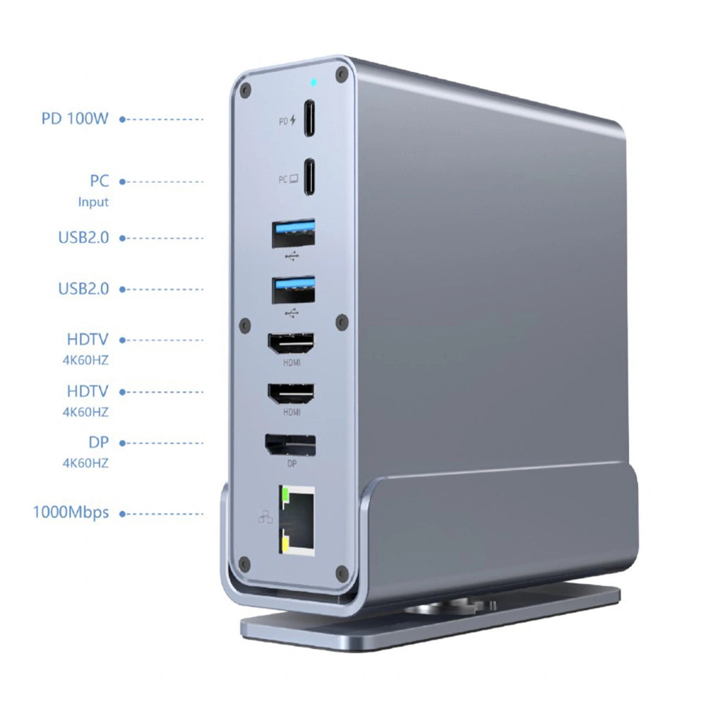 CABLEXPERT USB TYPE-CF 15-IN-1 MULTIPORT ADAPTER (USB HUB AF-PORTS v.2x2 + v.3x3, Type-CF + HDMIx2 +DISPLAYPORT + PD + CARD READER + GIGALAN + 3.5 mm AUDIO), GREY