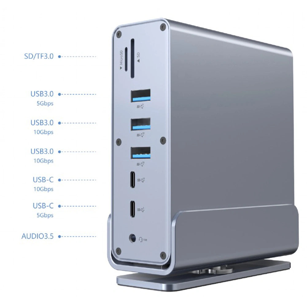 CABLEXPERT USB TYPE-CF 15-IN-1 MULTIPORT ADAPTER (USB HUB AF-PORTS v.2x2 + v.3x3, Type-CF + HDMIx2 +DISPLAYPORT + PD + CARD READER + GIGALAN + 3.5 mm AUDIO), GREY