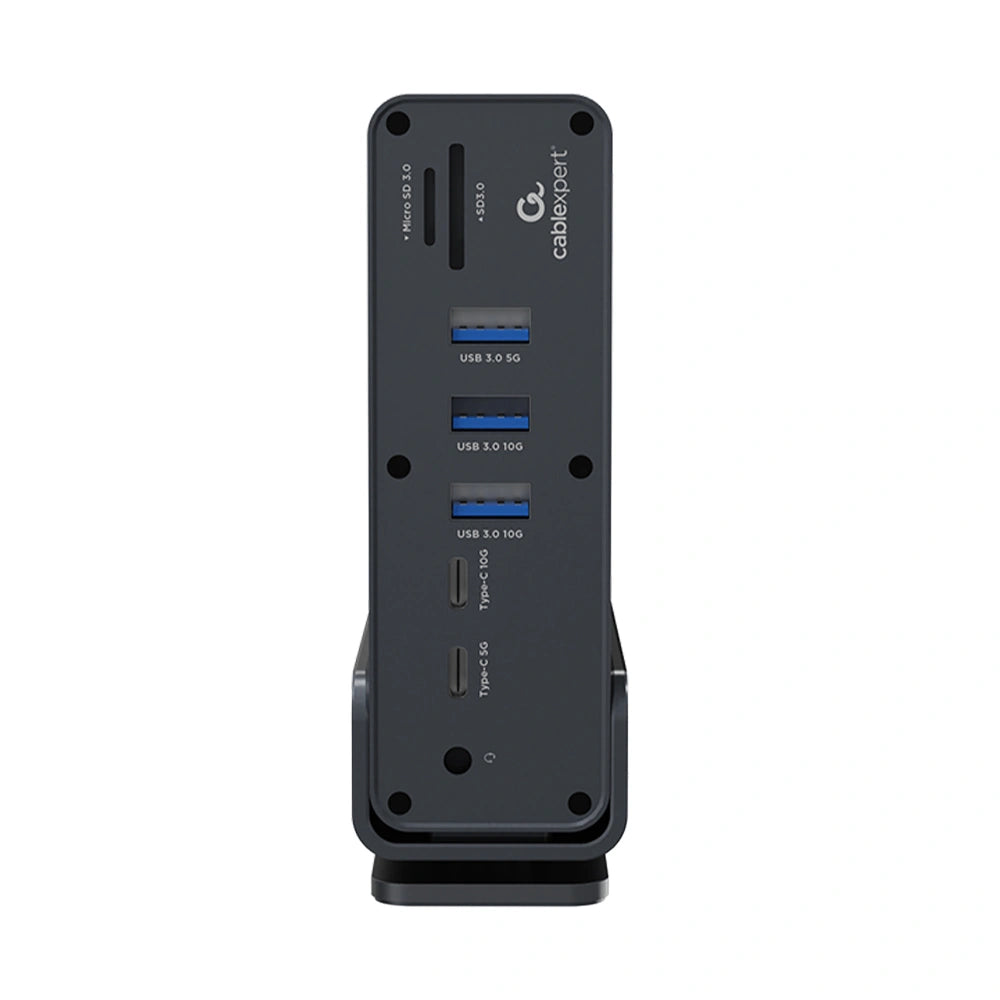 CABLEXPERT USB TYPE-CF 15-IN-1 MULTIPORT ADAPTER (USB HUB AF-PORTS v.2x2 + v.3x3, Type-CF + HDMIx2 +DISPLAYPORT + PD + CARD READER + GIGALAN + 3.5 mm AUDIO), GREY