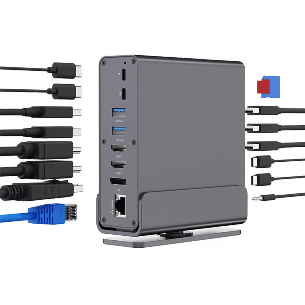 CABLEXPERT USB TYPE-CF 15-IN-1 MULTIPORT ADAPTER (USB HUB AF-PORTS v.2x2 + v.3x3, Type-CF + HDMIx2 +DISPLAYPORT + PD + CARD READER + GIGALAN + 3.5 mm AUDIO), GREY