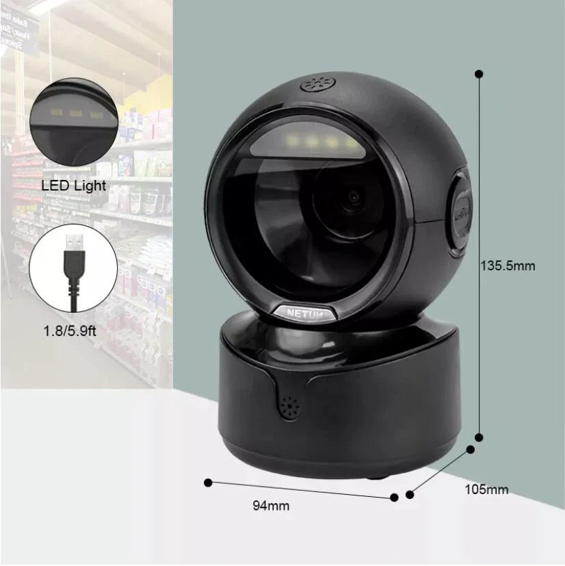 NETUM OMNIDIRECTIONAL HANDS-FREE DESKTOP BARCODE SCANNER