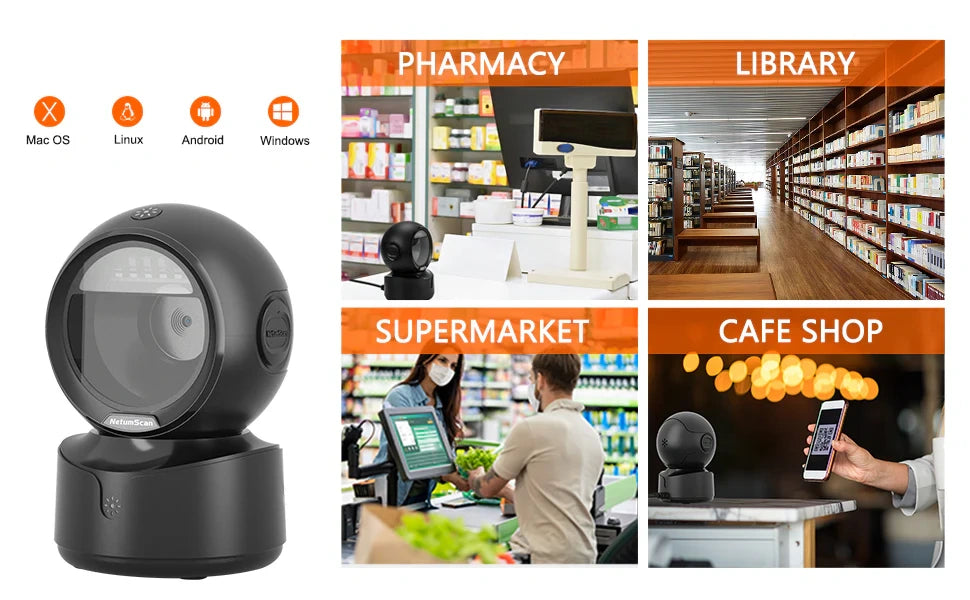 NETUM OMNIDIRECTIONAL HANDS-FREE DESKTOP BARCODE SCANNER