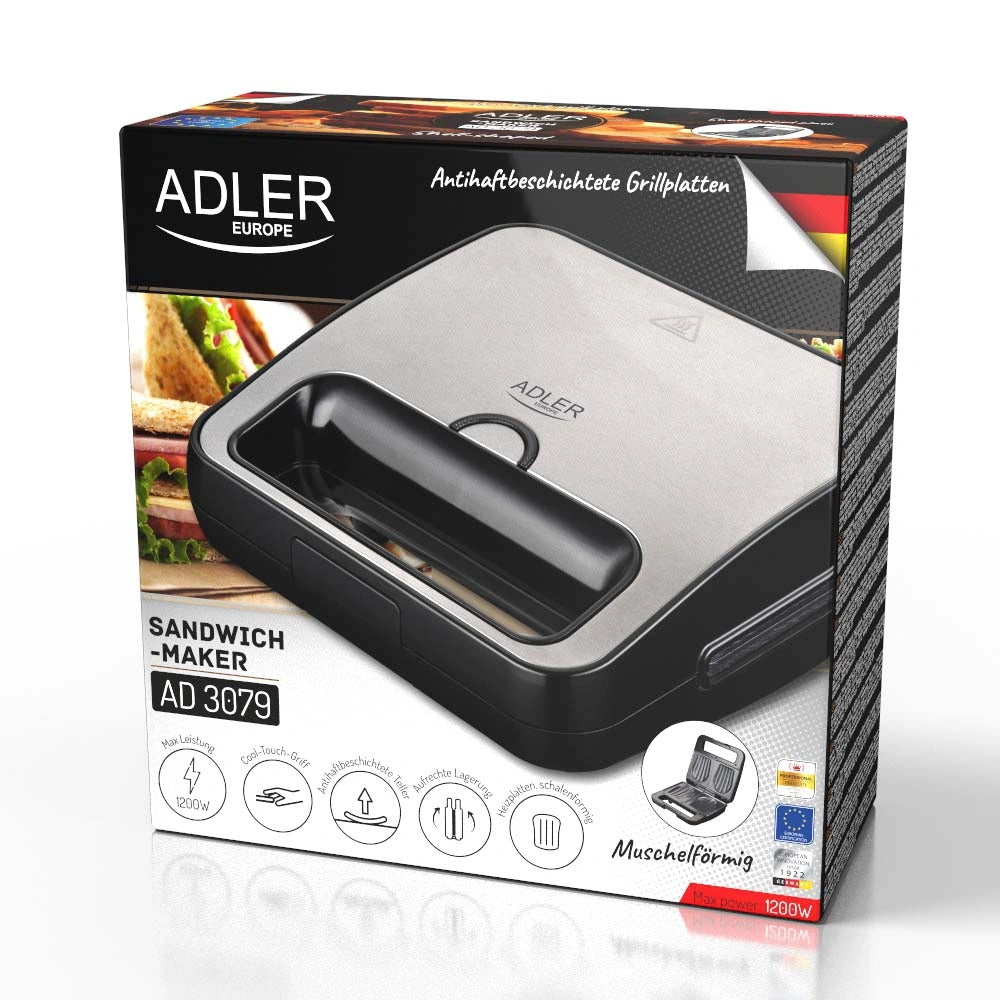 ADLER SANDWICH MAKER 1200W BLACK