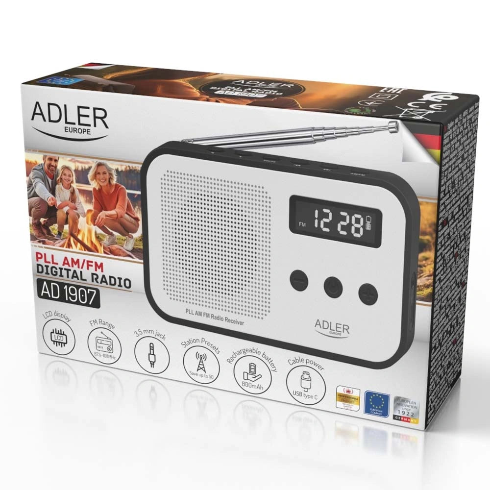 ADLER DIGITAL RADIO PLL AM/FM BLACK/WHITE