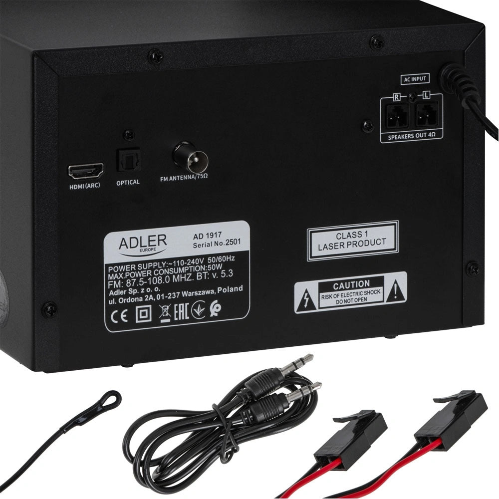 ADLER MINI HI-FI STEREO SYSTEM WITH BT, CD, USB & FM BLACK