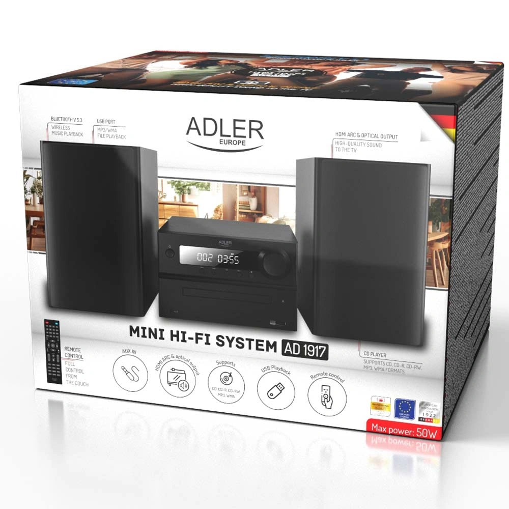 ADLER MINI HI-FI STEREO SYSTEM WITH BT, CD, USB & FM BLACK