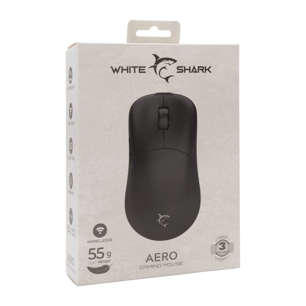 WHITE SHARK GAMING MOUSE CORDLESS OPTICAL AERO WGM-5015 5000DPI-10000DPI VIA SOFTWARE BLACK