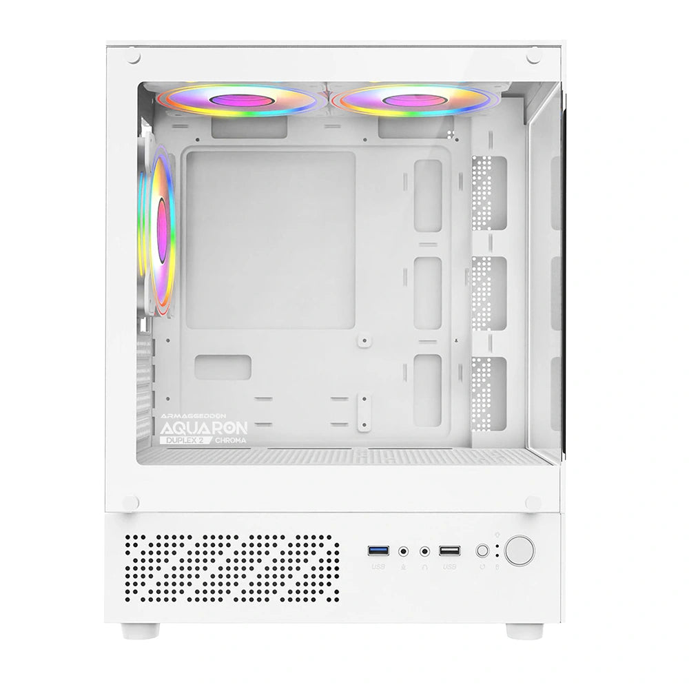 ARMAGGEDDON MICRO-ATX GAMING CASE WITH 3X CHROMA BUILT IN FANS AQUARON DUPLEX 2 CHROMA WHITE