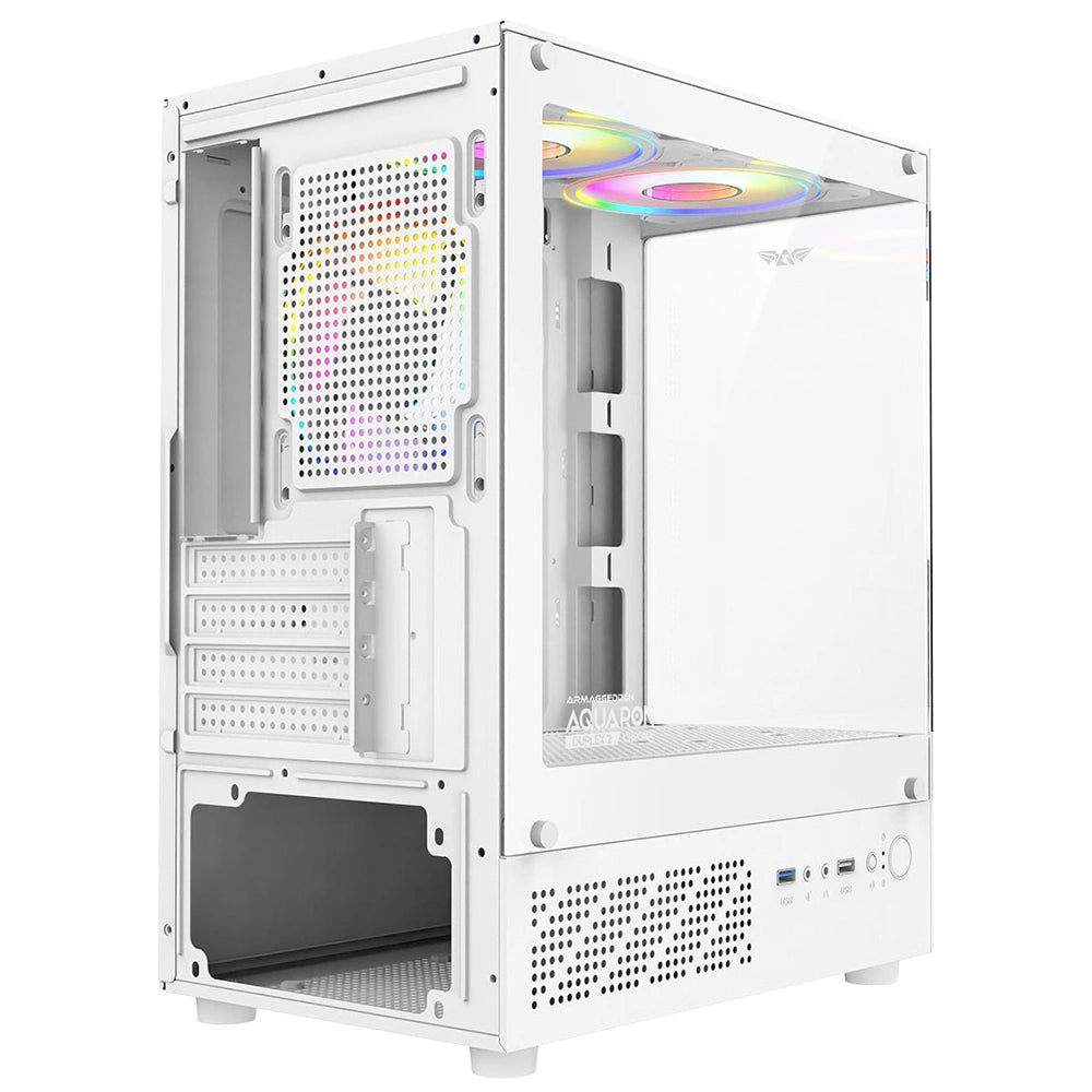 ARMAGGEDDON MICRO-ATX GAMING CASE WITH 3X CHROMA BUILT IN FANS AQUARON DUPLEX 2 CHROMA WHITE