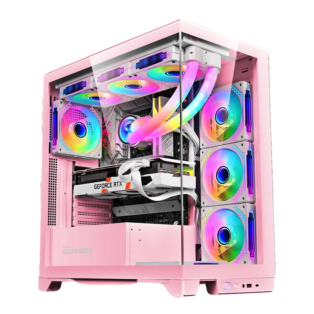 ARMAGGEDDON E-ATX RGB TRANSPARENT FISH TANK GAMING CASE AQUARON XTREME PINK