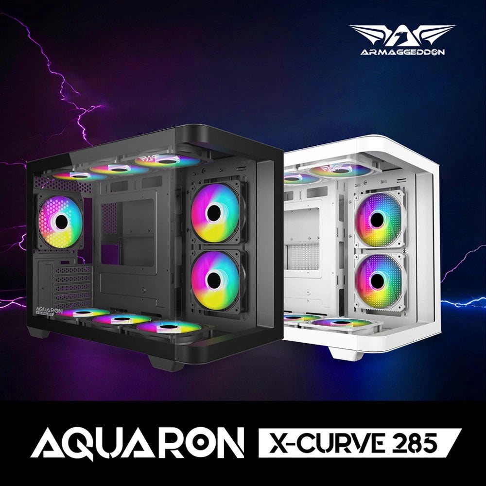 ARMAGGEDDON MICRO ATX STEEL PC CASE AQUARON X-CURVE 285 FULLY WHITE