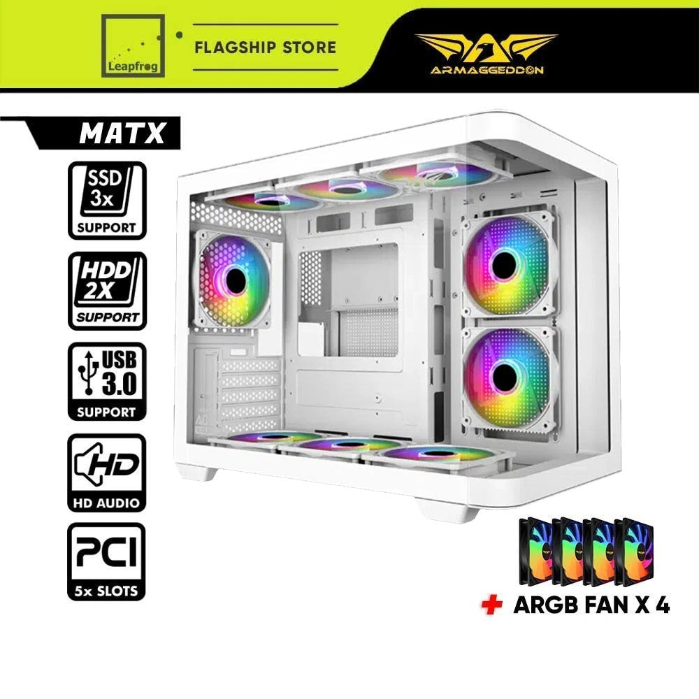 ARMAGGEDDON MICRO ATX STEEL PC CASE AQUARON X-CURVE 285 FULLY WHITE