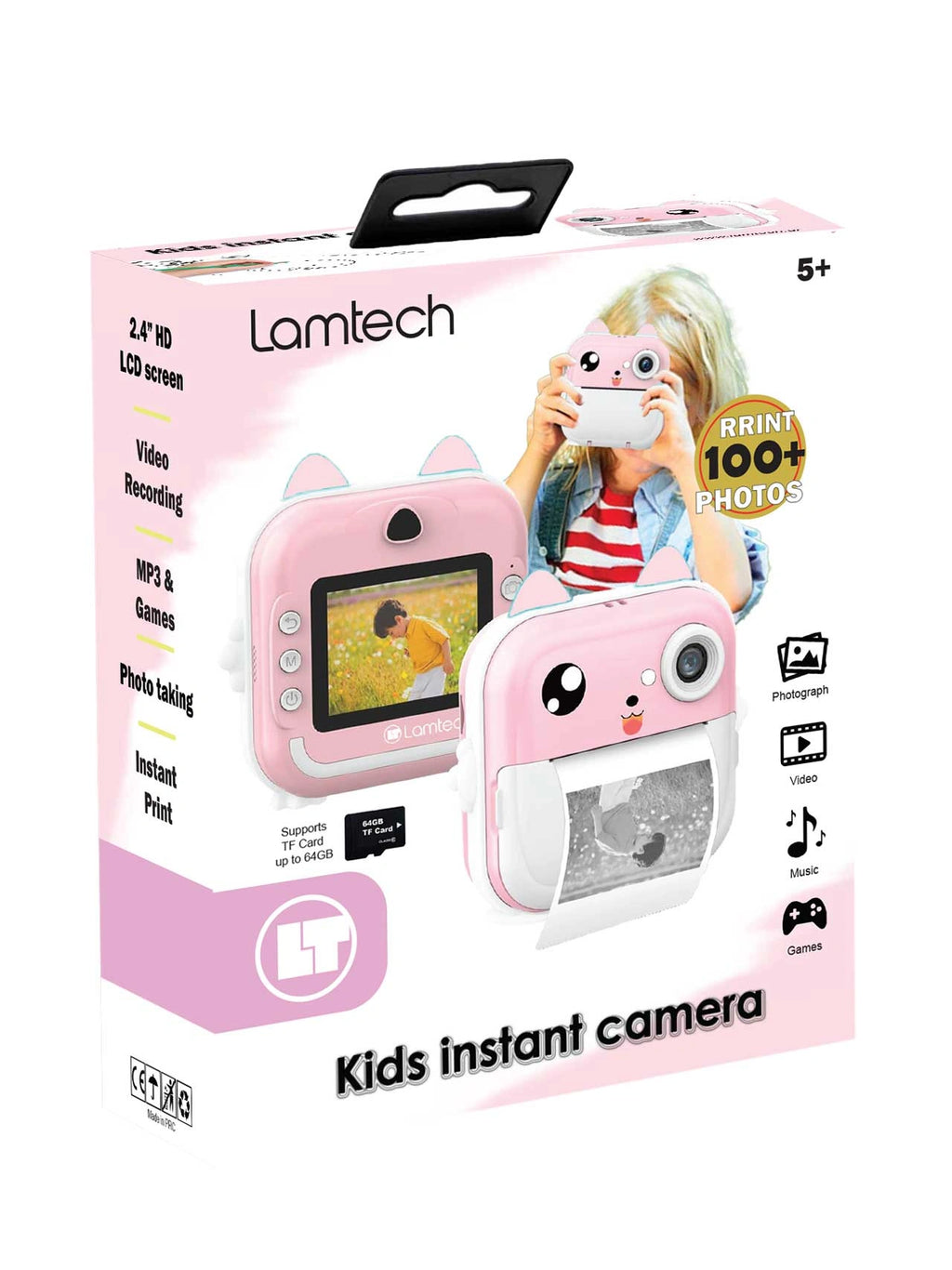 LAMTECH BLUETOOTH KID INSTANT CAMERA WHITE/PINK