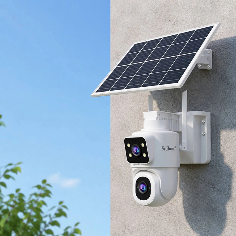 SRIHOME 4G LTE 4MP HD DUAL LENS AOV LOW POWERED BATTERY CAMERA WITH 7W SOLAR PANEL