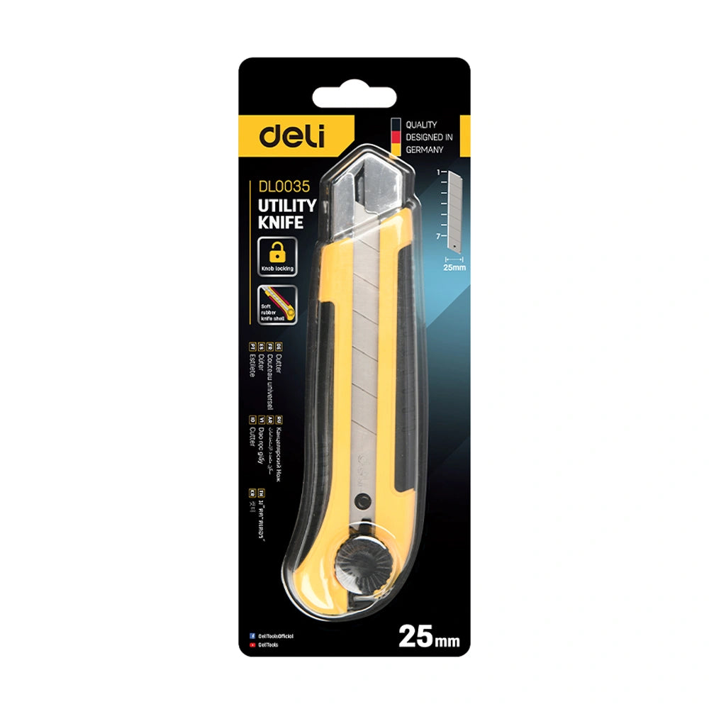 DELI UTILITY KNIFE 25MM SK5 YELLOW