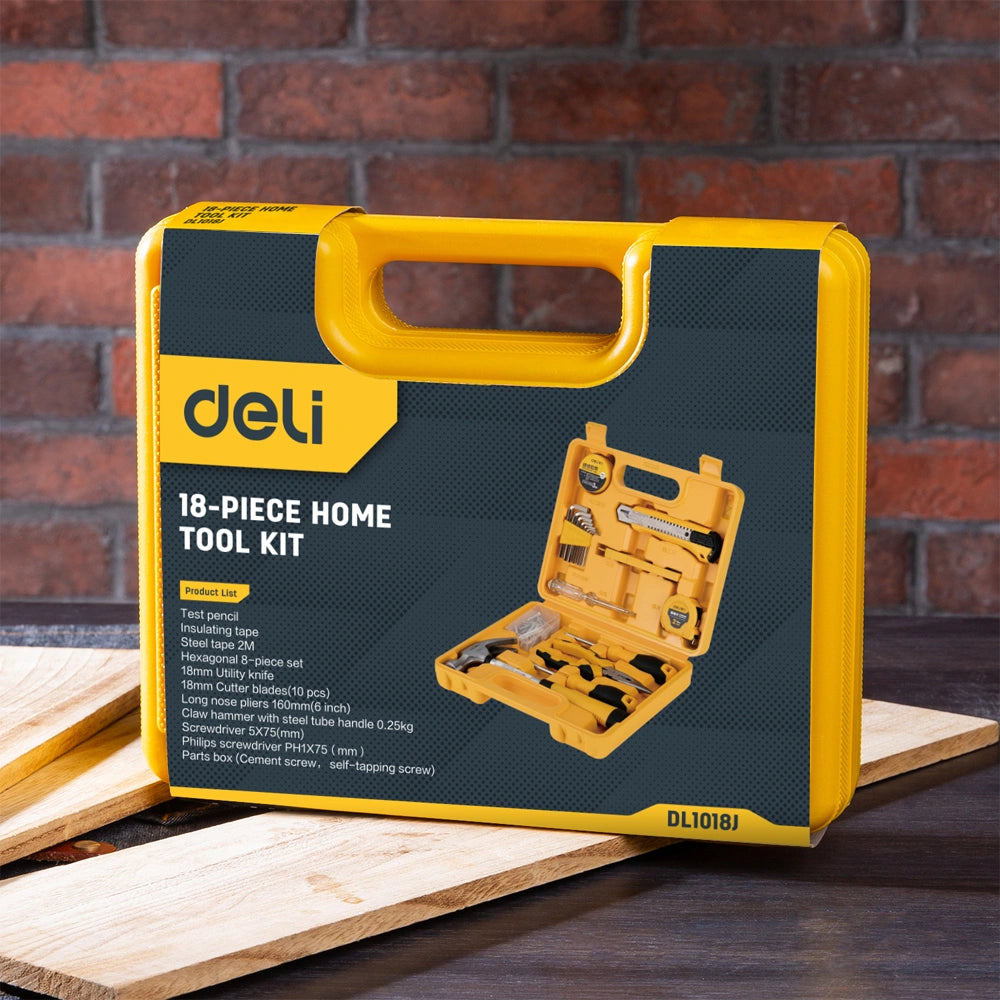DELI HOUSEHOLD TOOL SET 18PCS YELLOW