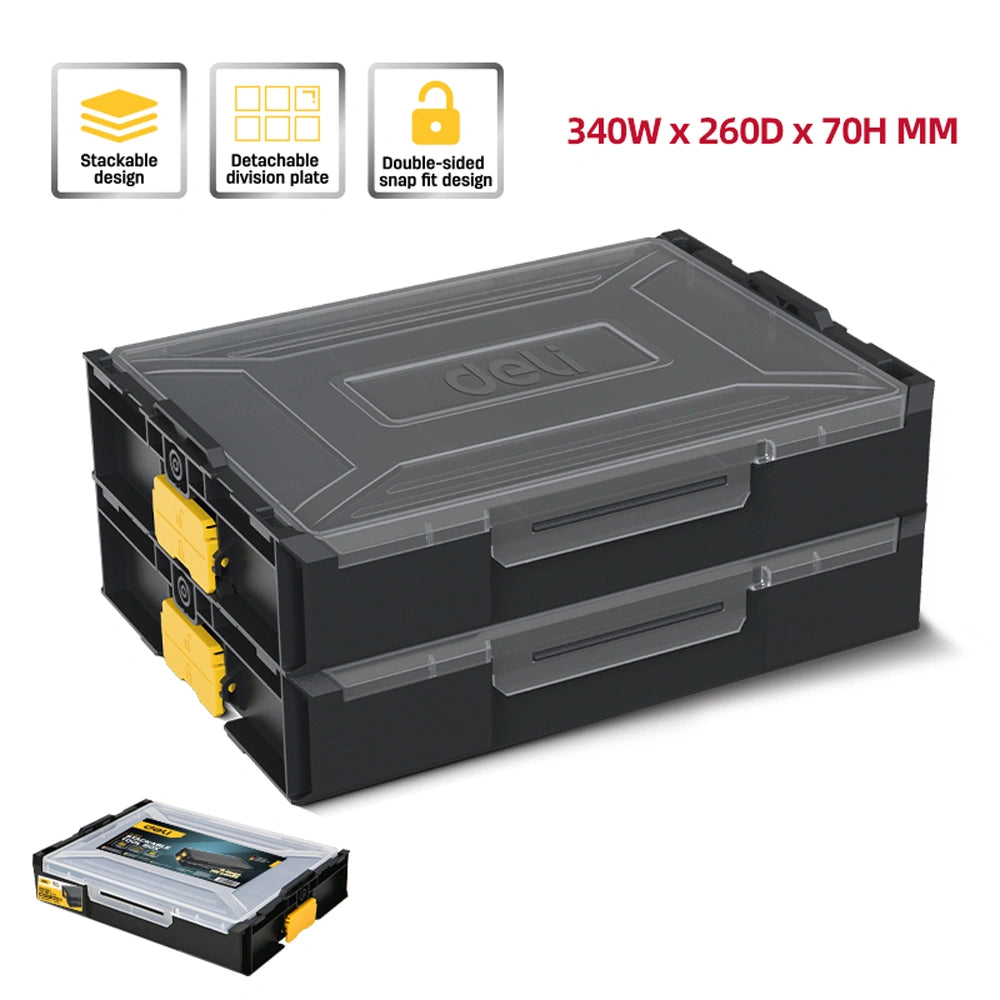 DELI STACKABLE TOOL BOX 340x260x70MM BLACK