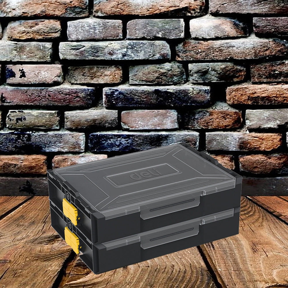 DELI STACKABLE TOOL BOX 340x260x70MM BLACK