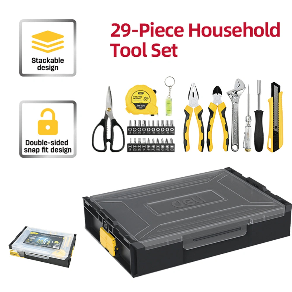 DELI HOUSEHOLD TOOL SET 29PCS BLACK YELLOW