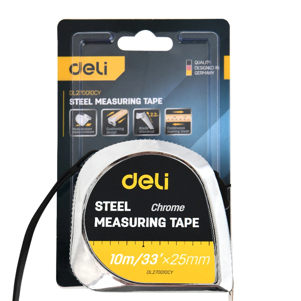 DELI STEEL TAPE MEASURE 10M/33'x25MM SILVER
