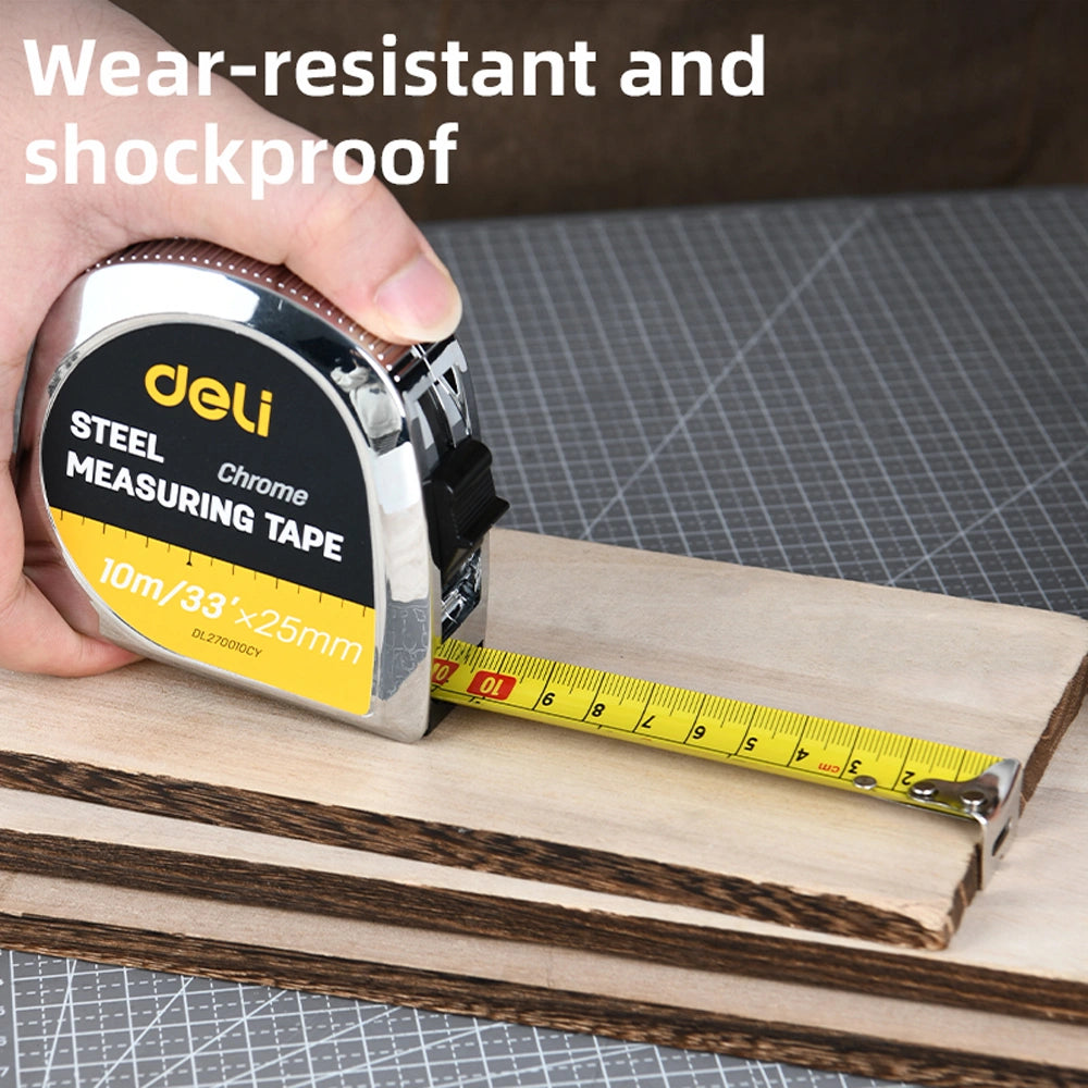 DELI STEEL TAPE MEASURE 10M/33'x25MM SILVER