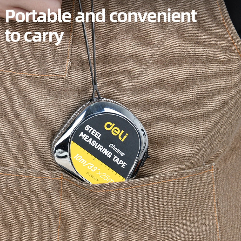 DELI STEEL TAPE MEASURE 10M/33'x25MM SILVER